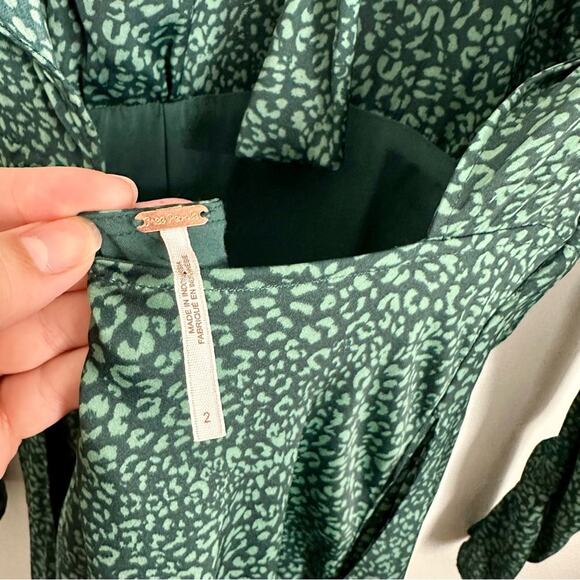 Free People Loveless Printed Green Satin Backless A Line Midi Dress Size 2 - Picture 6 of 14